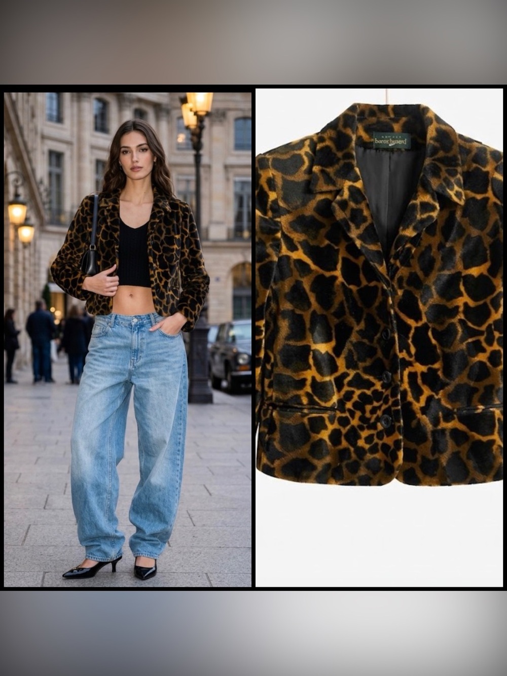 Vintage Y2K Harve Benard Leopard Print Faux Fur Mobwife Retro Cropped Jacket 6P